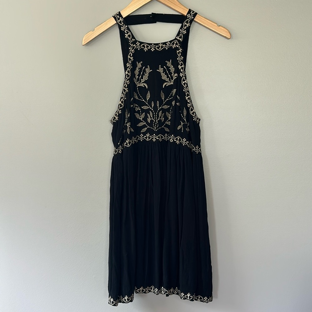Urban Outfitters Westerly Embroidered Mini Dress Small Black Boho Summer